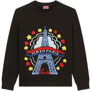 Kenzo, Sweatshirts & Hoodies, Heren, Zwart, S, Katoen, Zwarte trui met getekend Varsity borduursel