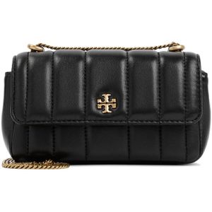 Tory Burch, Tassen, Dames, Zwart, ONE Size, Leer, Mini Flap Tas in Zwart Leer