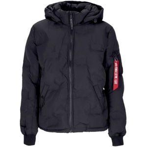 Alpha Industries, Hooded Logo Puffer Jas Zwart, Heren, Maat:S