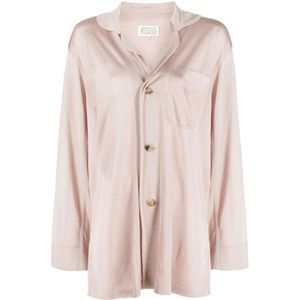 Maison Margiela, Blouses & Shirts, Dames, Roze, S, Roze oversized knoopblouse