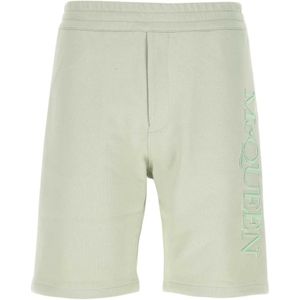 Alexander McQueen, Korte broeken, Heren, Groen, M, Katoen, Pastelgroene katoenen Bermuda shorts