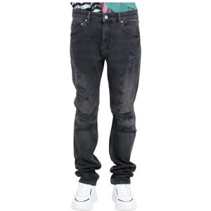 Just Cavalli, Jeans, Heren, Zwart, W38, Katoen, Zwarte Slim Fit Gescheurde Jeans
