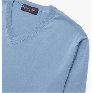 Brooks Brothers, Truien, Heren, Blauw, S, Katoen, V-neck Truien