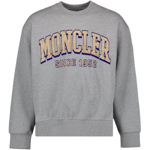 Moncler, Sweatshirts & Hoodies, Heren, Grijs, M, Katoen, Logo Sweatshirt Ronde Hals Lange Mouw