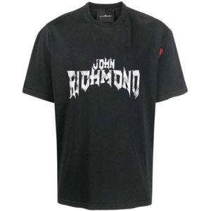 John Richmond, Tops, Heren, Grijs, S, Katoen, T-shirt met Korte Mouwen en Logo
