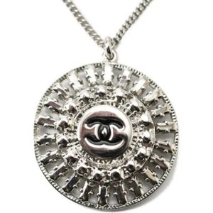 Chanel Vintage, Pre-owned, Dames, Grijs, ONE Size, Tweed, Tweedehands Zilveren Metalen Chanel Ketting