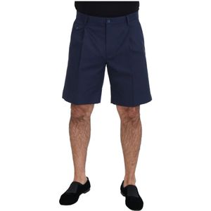 Dolce & Gabbana, Korte broeken, Heren, Blauw, S, Katoen, Blauwe Katoenen Stretch Casual Shorts