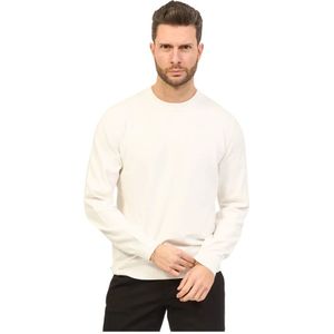 Hugo Boss, Sweatshirts & Hoodies, Heren, Wit, XL, Katoen, Essentiële Witte Trui met Geborduurd Logo