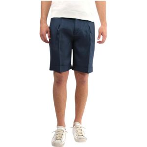 Michael Coal, Korte broeken, Heren, Blauw, W29, Linnen, Linnen Bermuda Shorts Regular Fit Blauw