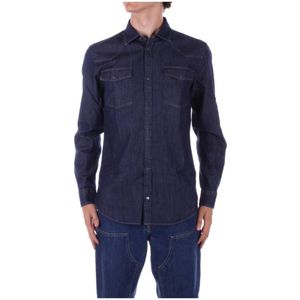 Dondup, Overhemden, Heren, Blauw, M, Denim, Denim Clip Front Zakken Shirt