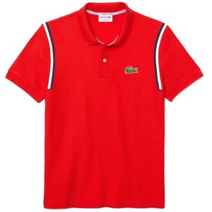 Lacoste, Tops, Heren, Rood, M, Katoen, In Frankrijk Gemaakte Polo met Tricolor Strepen