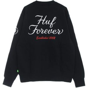 Huf, Sweatshirts & Hoodies, Heren, Blauw, M, Katoen, Navy Crewneck Sweatshirt met Logo Print