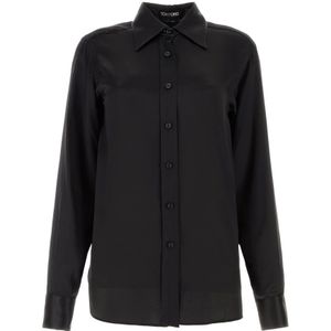 Tom Ford, Blouses & Shirts, Dames, Zwart, S, Zijden overhemd met parelmoer knopen