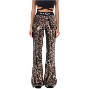 Palm Angels, Logo Tape Sequins Flare Broek Bruin, Dames, Maat:M