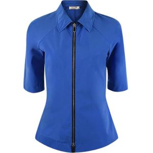 Nina Ricci, Blouses & Shirts, Dames, Blauw, S, Elektrisch Blauwe Neopreen Rits Top