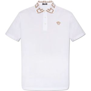 Versace, Polo shirt met lurex garen Wit, Heren, Maat:L