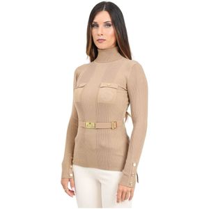 Elisabetta Franchi, Truien, Dames, Bruin, XL, Bruine Coltrui met Logodetails