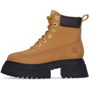 Timberland, Schoenen, Dames, Bruin, 39 EU, Nylon, Waterdichte Vetersluiting Hoge Laars in Tarwe