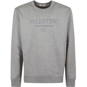 Valentino Garavani, Sweatshirts & Hoodies, Heren, Grijs, M, Katoen, Katoenen Sweatshirt Crew Neck Lange Mouw