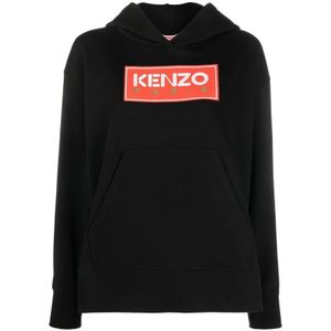 Kenzo, Sweatshirts & Hoodies, Dames, Zwart, S, Katoen, Zwarte Logo-Print Katoenen Hoodie