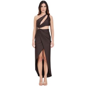 Amen, Bruin Chocolade Cut Out Maxi Jurk Bruin, Dames, Maat:S