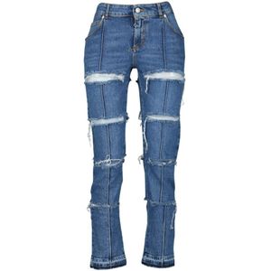 Alexander McQueen, Jeans, Dames, Blauw, W27, Denim, Versleten Slim-fit Denim Jeans