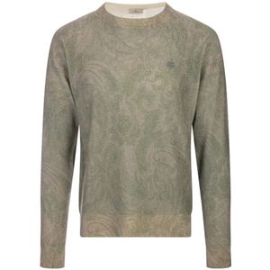 Etro, Truien, Heren, Groen, M, Wol, Groene Paisley Wol Crew-Neck Sweater