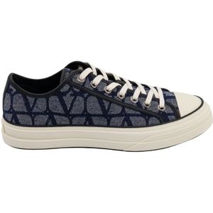 Valentino Garavani, Blauwe Sneakers met Logo Patch Blauw, Heren, Maat:39 EU