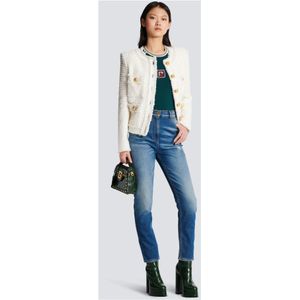 Balmain, Jeans, Dames, Blauw, 2Xs, Denim, Slim-fit denim jeans met gouden details