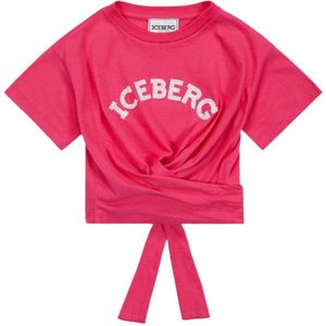 Iceberg, Tops, Dames, Roze, S, Katoen, Kinderen Logo Cropped T-shirt