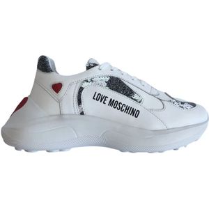 Love Moschino, Sneakers met pailletten en applicaties Wit, Dames, Maat:39 EU