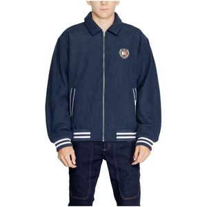 Tommy Hilfiger, Jassen, Heren, Blauw, 2Xl, Polyester, Blauwe Zip-Up Jas voor Mannen