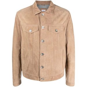 Brunello Cucinelli, Jassen, Heren, Beige, M, Katoen, Lichte Leren Jas