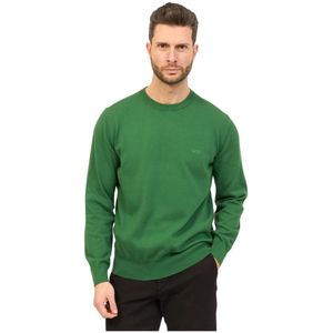 Hugo Boss, Sweatshirts & Hoodies, Heren, Groen, M, Katoen, Essentiële Groene Trui met Geborduurd Logo