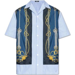 Versace, Overhemden, Heren, Blauw, M, Katoen, Gestreept shirt