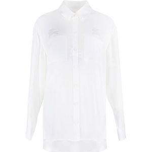 Burberry, Blouses & Shirts, Dames, Wit, S, Zijden Shirt met Nacre Knopen