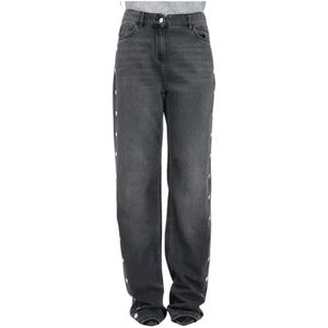 Elisabetta Franchi, Jeans, Dames, Zwart, W28, Denim, Zwarte Denim Straight Leg Jeans