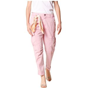 Mason's, Broeken, Dames, Roze, 2Xs, Katoen, Relaxte Cargo Broek in Katoenen Keper