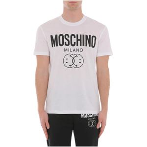 Moschino, Tops, Heren, Wit, L, Iconische Double Smile Logo Print Tee