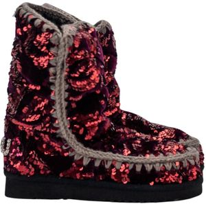 Mou, Paarse Fluwelen Eskimo Laarzen met Studs en Pailletten Roze, Dames, Maat:40 EU