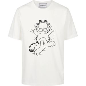 Iceberg, Tops, Heren, Wit, S, Katoen, Wit katoenen jersey T-shirt met Lazy Garfield print