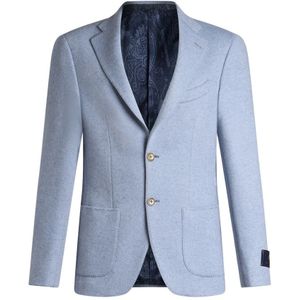 Etro, Jassen, Heren, Blauw, XL, Wol, Blauwe Wol-Kasjmier Blazer met Paisley Motief