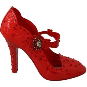 Dolce & Gabbana, Schoenen, Dames, Rood, 40 EU, Rode Bloemen Kristallen Cinderella Hakken Schoenen