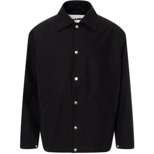 Jil Sander, Katoenen Jack met Logo Print Zwart, Heren, Maat:L