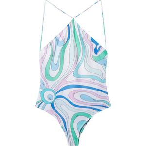 Emilio Pucci, Heldere Blauwe Bedrukte Lycra Badpak Veelkleurig, Dames, Maat:S