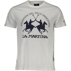 La Martina, Tops, Heren, Wit, XL, Witte T-shirt met print en logo