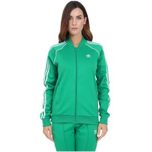 Adidas Originals, Sweatshirts & Hoodies, Dames, Groen, S, Katoen, Groene Sweater met Rits en 3 Strepen