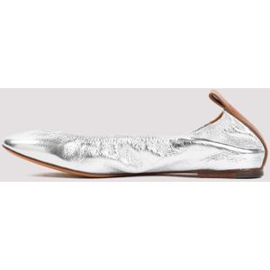 Lanvin, Schoenen, Dames, Grijs, 40 EU, Leer, Metallic Ballerina Instap Schoenen