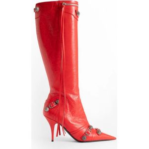 Balenciaga, Schoenen, Dames, Rood, 36 EU, Rode Cagole 90mm Laarzen met Studs