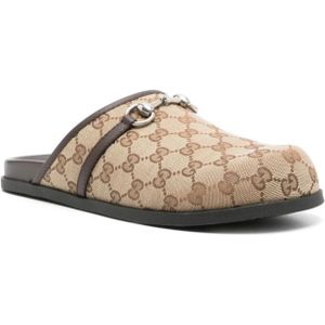 Gucci, Schoenen, Heren, Beige, 41 EU, Canvas Instap Sandalen